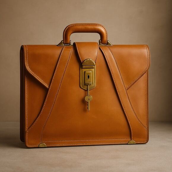 Vintage Handbags - Mid Century Top Grain Cowhide Briefcase Stay Open Frame Vintage Bag with Key MCM